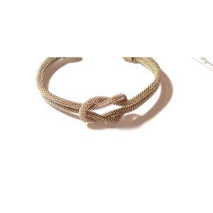 Silver Mesh Knot Cuff Bracelet Adjustable Open-Ended Design 7 Inch Flexible Fit